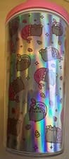 Image of Offical Pusheen Travel Mug - Approx 7” Bedtime Pusheen design pink and silver