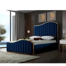 Image of Upholstered Velvet King/Super King Bed Frame, Blue/Black, Modern Design