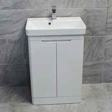 Image of Curved Vanity Basin Unit Sink Gloss White Ross 550mm and 700mm with Tap Option