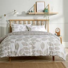 Image of Leaves Printed Duvet Quilt Cover & Pillowcases Polycotton Reversible Bedding Set