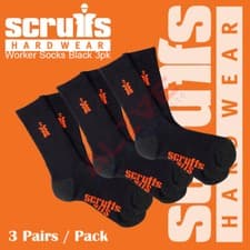 Image of Scruffs Worker Socks 3 Pairs Breathable Durable Reinforced Work Boot Socks Black