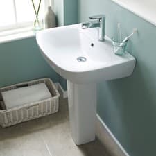 Image of Bathroom 545mm Wash Basin & Full Pedestal 1 Tap Hole White Ceramic Modern Sink