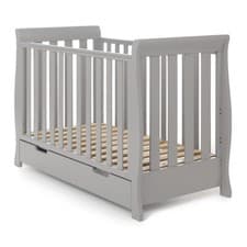 Image of Obaby Stamford MINI Cot Bed & Drawer - Classic Sleigh Design - Baby to Toddler