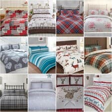 Image of THERMAL 100% BRUSHED COTTON FLANNELETTE QUILT DUVET COVER BED SET COSY WARM SOFT