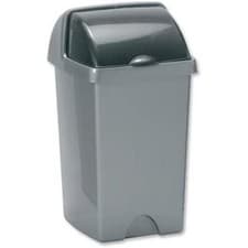 Image of ADDIS 50L ROLL TOP PLASTIC WASTE RUBBISH BIN WITH LID - METALLIC