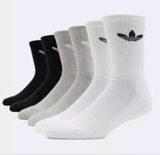 Image of Adidas Originals Trefoil 6 Pairs Pack Socks Black Grey White Size Small 4.5-5.5