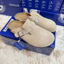 Image of Birkenstock Taupe Suede Leather Boston Soft Footbed UK SIZE