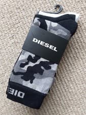 Image of 3 PAIRS 8.5-11 Genuine DIESEL SOCKS Camouflage White Black 43-46 Slf21