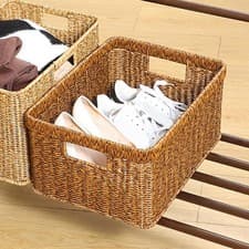 Image of Storage Basket with Handle Woven Organizer Picnic Basket Decorative Storage Bins
