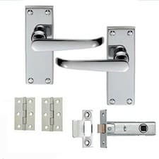 Image of Internal Door Handles Chrome Polished Finish Victorian Straight Latch - 1 Pair