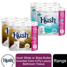 Image of Hush White or Shea Butter Scented Core 3-Ply Luxury Bathroom Tissue, 36 Rolls