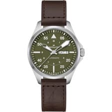 Image of New Hamilton Khaki Aviation Pilot Day/Date Auto Green Dial Men's Watch H64635560