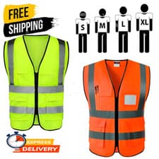 Image of HI VIS VIZ VEST HIGH VISIBILITY WORK WAISTCOAT WITH PHONE & ID POCKETS YELLOW