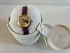 Image of RADLEY Purple Star Print Strap Gold Face With Dog Ladies Watch New