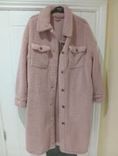 Image of M&S Women Longline Borg Fleece Shaket UK SIZE M DUSTED PINK