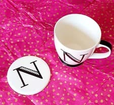 Image of Ceramic Coffee Mug Tea With Coaster Lid Logo N Alphabet 