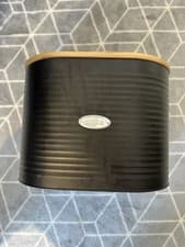 Image of Dunelm Black Bread Bin Metal Storage Box With Wooden Lid Kitchen