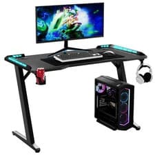 Image of Gaming Desk LED RGB Computer Table Workstation w/ Cup Holder & Headphone Hook