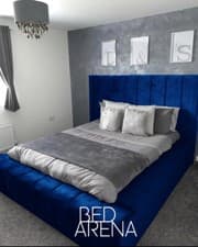 Image of Stylish Plush Velvet Alexis Bed, Panel Bed, Upholstery Bed 4ft6 5ft 6ft