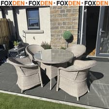 Image of 4 Seater Rattan Garden Furniture Set with Cushions Round Dining Set With Table