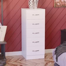 Image of Vida Designs 5 Drawer Narrow Chest Tall Bedroom Storage Unit Sliding Drawers Bed