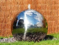 Image of Stainless Steel Sphere Water Feature Cascade Fountain Lights Polished 120cm