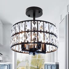 Image of JHLBYL Modern Crystal Ceiling Lighting, 4-Light Metal Black Chandelier Ceiling L