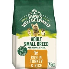 Image of 7.5kg James Wellbeloved Adult Small Breed Dry Dog Food Rich in Turkey & Rice