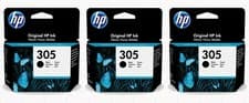 Image of 3x HP Original 305 Black Ink Cartridges For ENVY 6420e Inkjet Printer, 3YM61AE