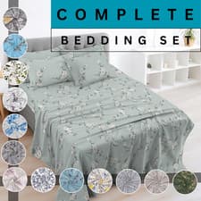 Image of 4PCS Egyptian Cotton Bed Sheet Set 400TC Printed Fitted Flat Sheet Double King