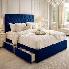 Image of Luxury Plush Velvet Chesterfield Divan Bed With Orthopaedic Mattress + Headboard
