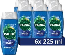 Image of Radox Feel Awake 2in1 Shower Gel Shampoo 6x225ml Sea Mineral Fennel Body Wash UK