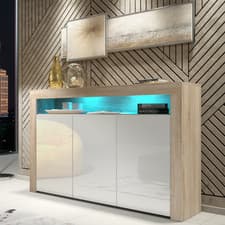 Image of Sideboard TV 155cm I Stand Cupboard Cabinet I White High Gloss Doors I Free LED