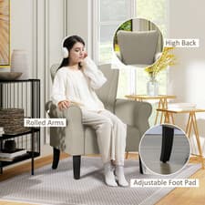Image of Armchair, Upholstered Modern Accent Chair with Wood Legs, Beige