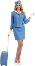 Image of Womens Blue Cabin Crew Costume Ladies Stewardess Air Hostess Fancy Dress S - XXL