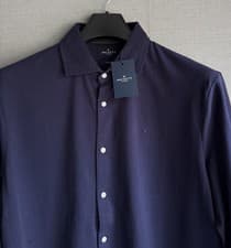 Image of Hackett Men Pipped Shirt Polo Navy Blue Size Large 100% Cotton New