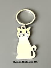 Image of Cat Kitten Keyring Chain Fob Polished Metal Handbag Charm gift UK