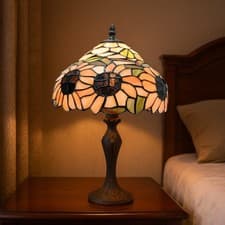 Image of Tiffany Style Table Lamp Multicolor Dragonfly Handcrafted Stained Glass