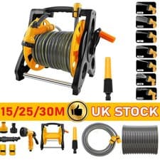 Image of Compact Garden Hose Reel 15M 25M 30M Metres Water Pipe Standing Spray Gun Nozzle