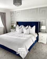 Image of Plush Velvet Wing Back Storage Bed, Chesterfield Bed, With Storage Option