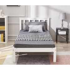 Image of Single Bed Frame 3FT Solid Pine Wood Bed Kids, Teenager,White,Grey, 90 * 190cm