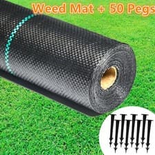 Image of Weed Control Fabric Heavy Duty Ground Cover Membrane Garden Landscape With Pegs