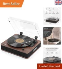 Image of 3-Speed Bluetooth Turntable with Built-In Speakers and LED Display - Walnut Wood