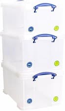 Image of Really Useful Box Plastic Storage 48 Litre Clear (Pack Of 3)