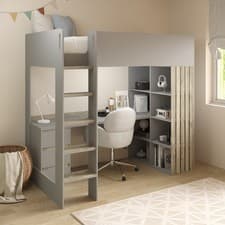 Image of High Sleeper Loft Bed with Desk and Storage in Grey and Oak - Nelly NLY002