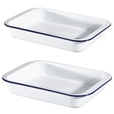 Image of Hairy Bikers Large & Medium White Enamel Steel Roasting Tin Set