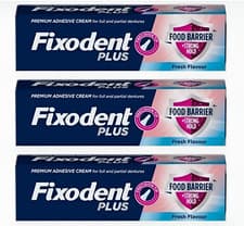 Image of 3 x Fixodent Plus Denture Adhesive Cream (Green)-Best Antibaterial T,Logy - 40g 