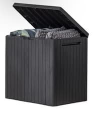 Image of Keter City 30 Gallon Resin Outdoor Storage Box and Patio Furniture Side Table