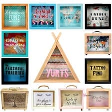 Image of Money Box Wooden Frame Glass Coins Notes Piggy Bank Saving Fund Gift Present