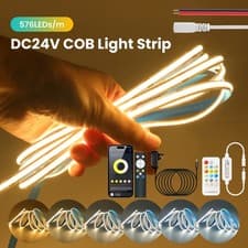 Image of 24V CCT COB LED Strip Lights Dimmable AC180-250V Flexible Tape Light Transformer
